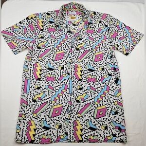 OH SNAP button down retro 80s90s short sleeve shirt black white pink yellow blue